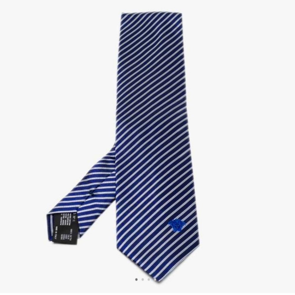 Versace Blue Contrast Diagonal Striped Silk Tie